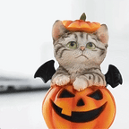 Handmade Halloween Pumpkin Cat Statue