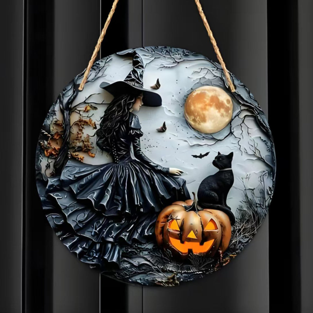Halloween Charming Moonlight Witch Glass Window Hanging Sun Catcher
