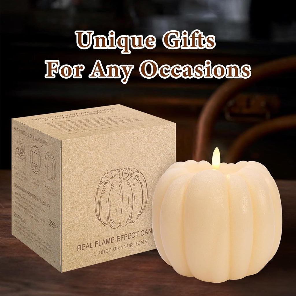 Flickering Flameless Wax Pumpkin LED Candle with Timer Remote Control - Thanksgiving Gifts