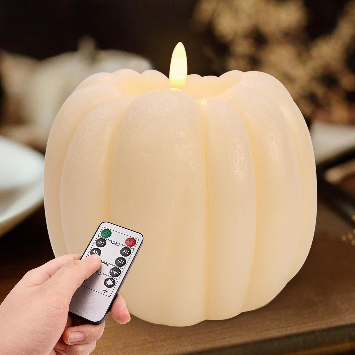 Flickering Flameless Wax Pumpkin LED Candle with Timer Remote Control - Thanksgiving Gifts